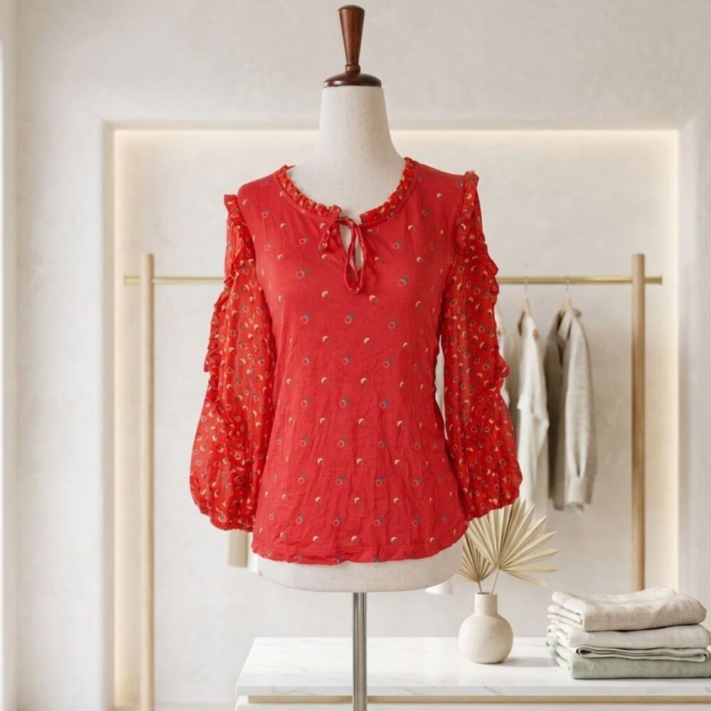 Maeve by Anthropologie Eclips Red Shimmer Blouse Size Petite Medium